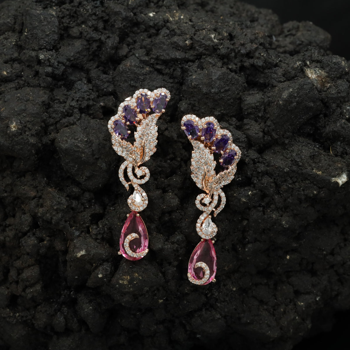 Decorative Floral Hanging Earrings with Cascading Drop Design
