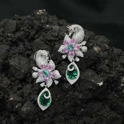 Swan Inspired Hanging Earrings with Blossom Detailing