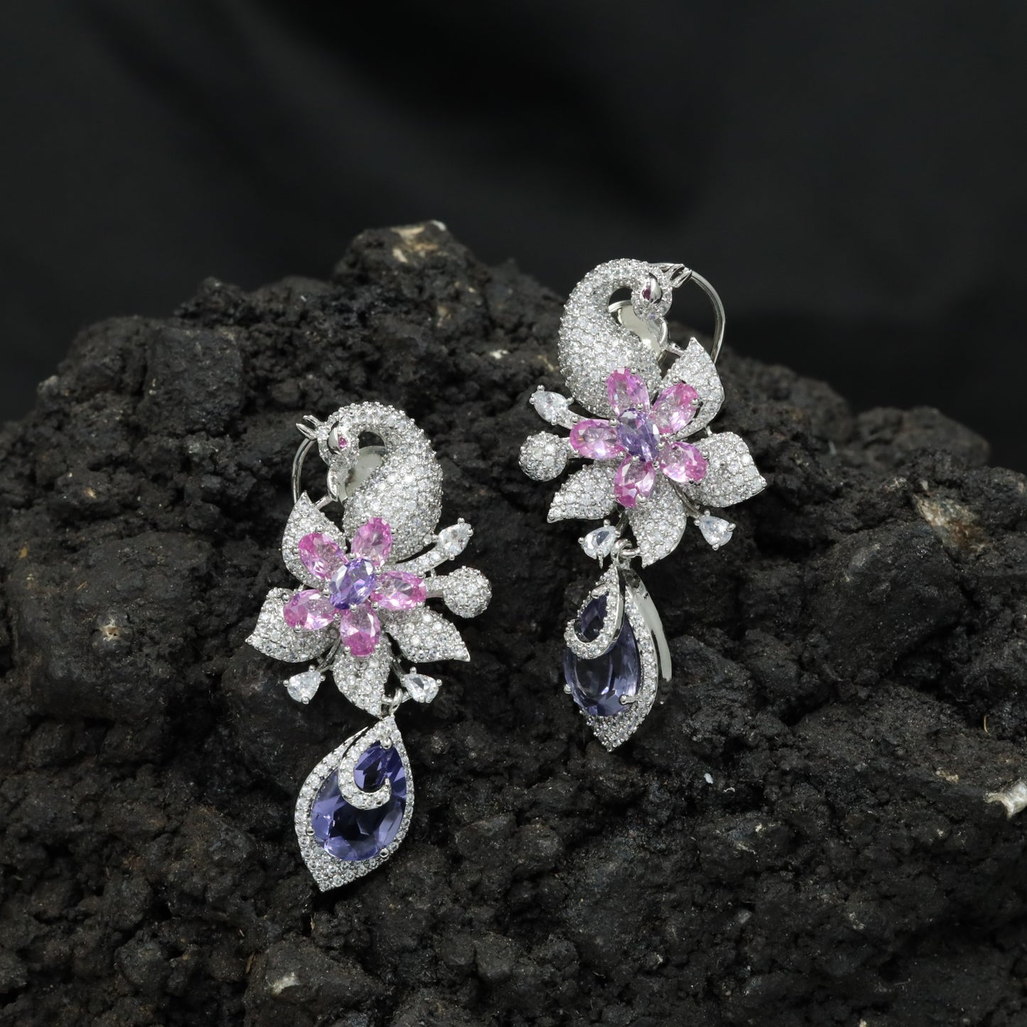 Swan Inspired Hanging Earrings with Blossom Detailing