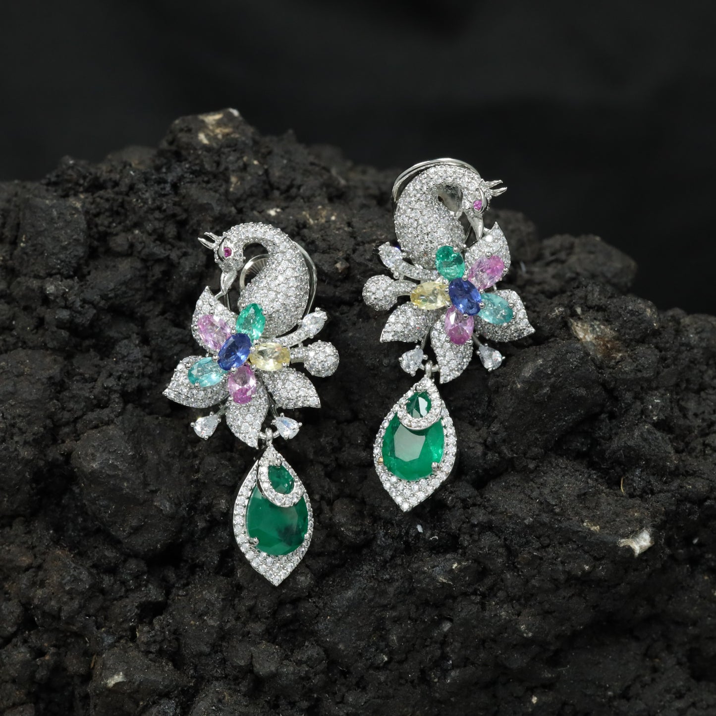 Swan Inspired Hanging Earrings with Blossom Detailing