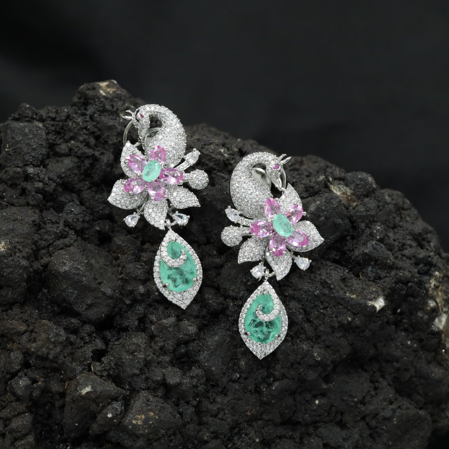 Swan Inspired Hanging Earrings with Blossom Detailing
