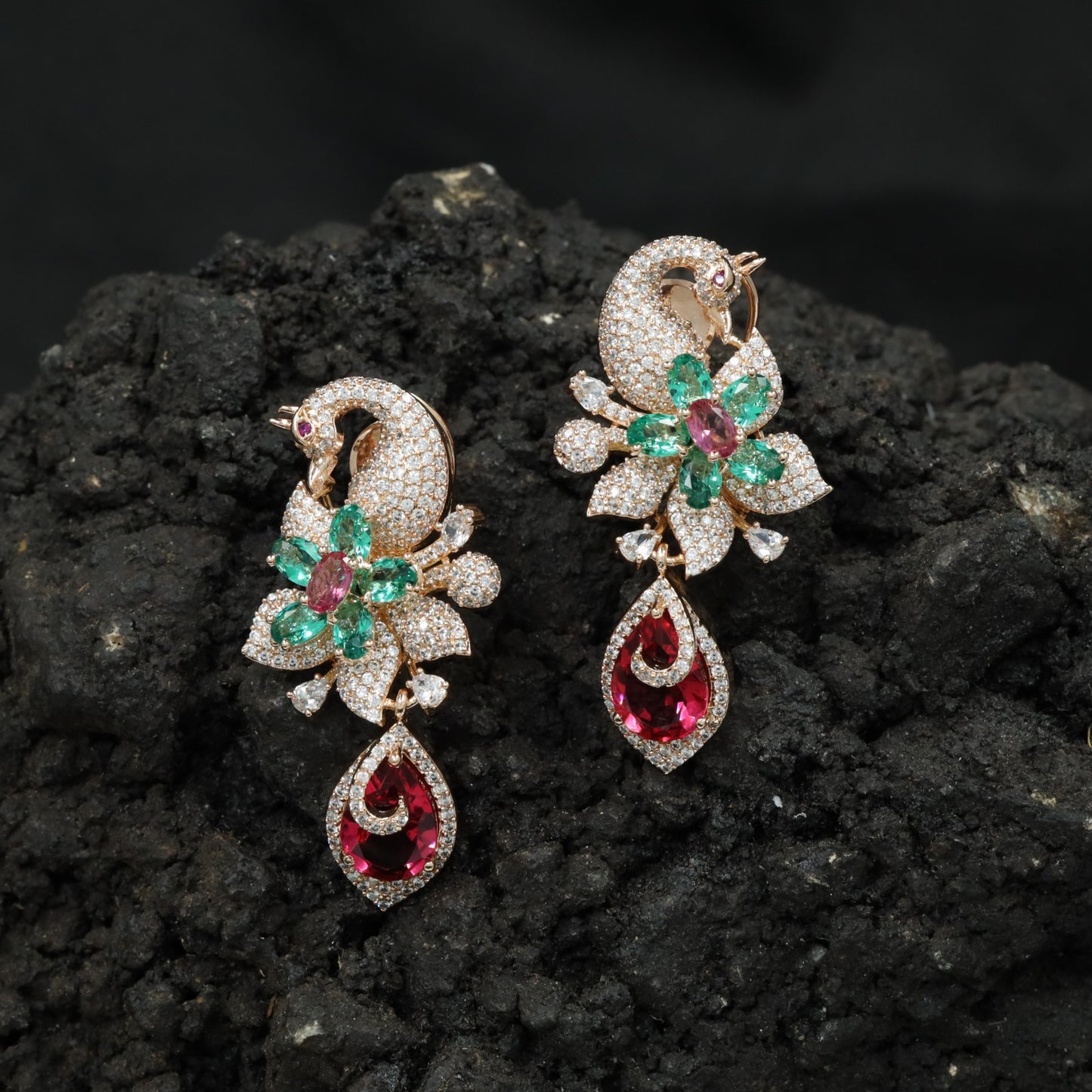 Swan Inspired Hanging Earrings with Blossom Detailing