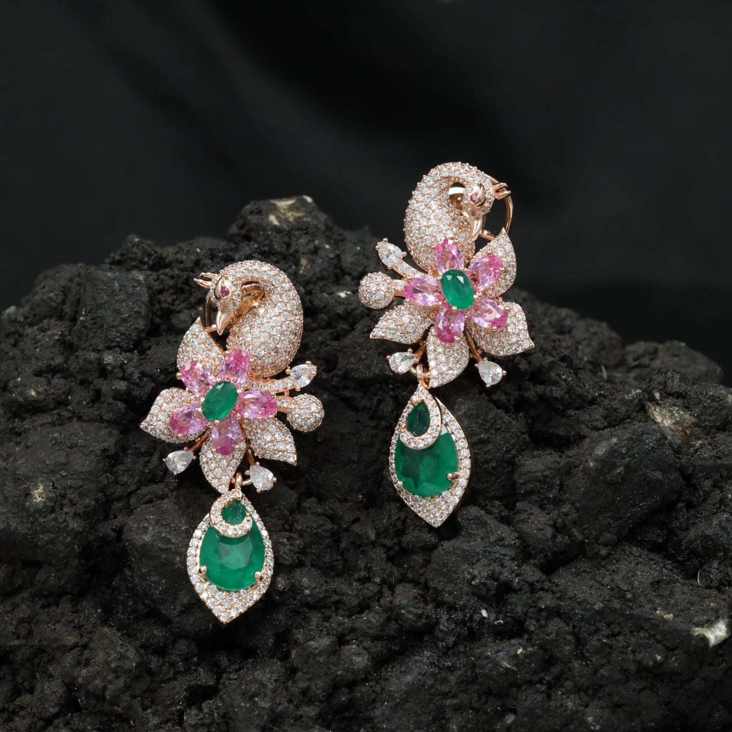 Swan Inspired Hanging Earrings with Blossom Detailing