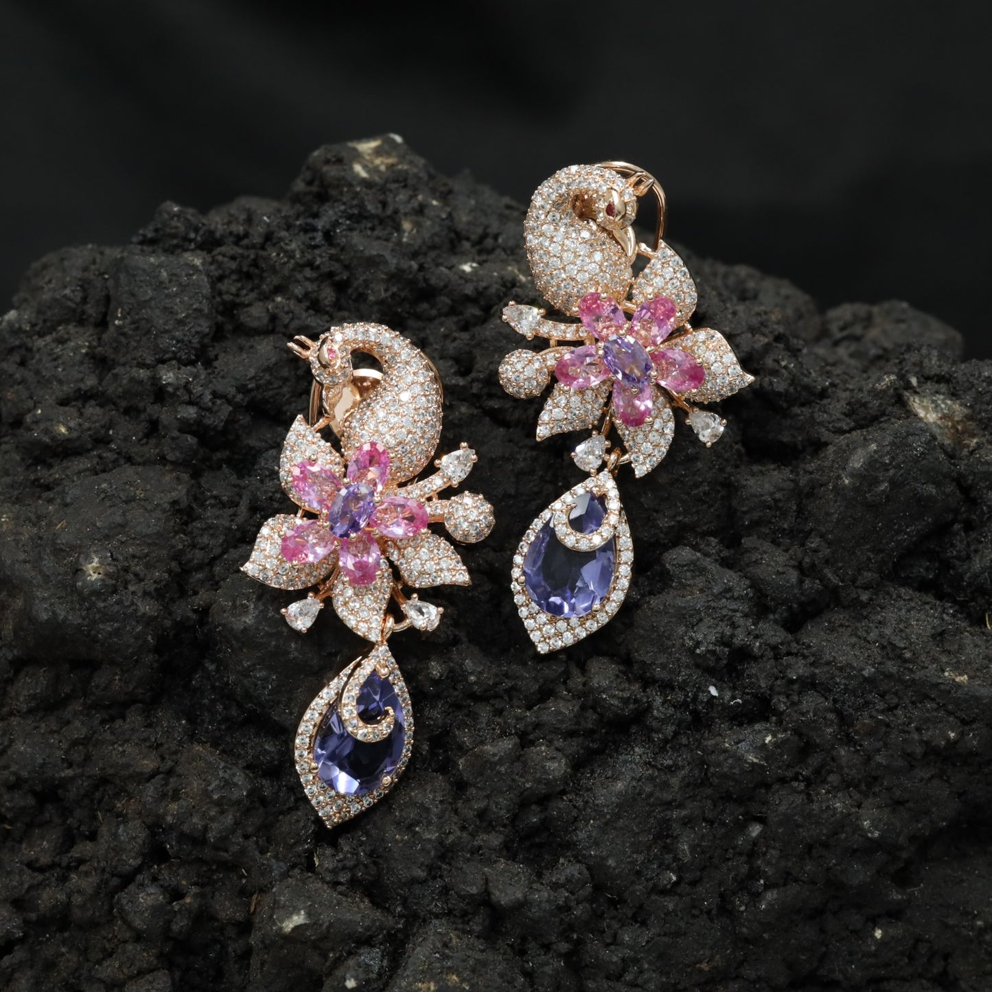 Swan Inspired Hanging Earrings with Blossom Detailing