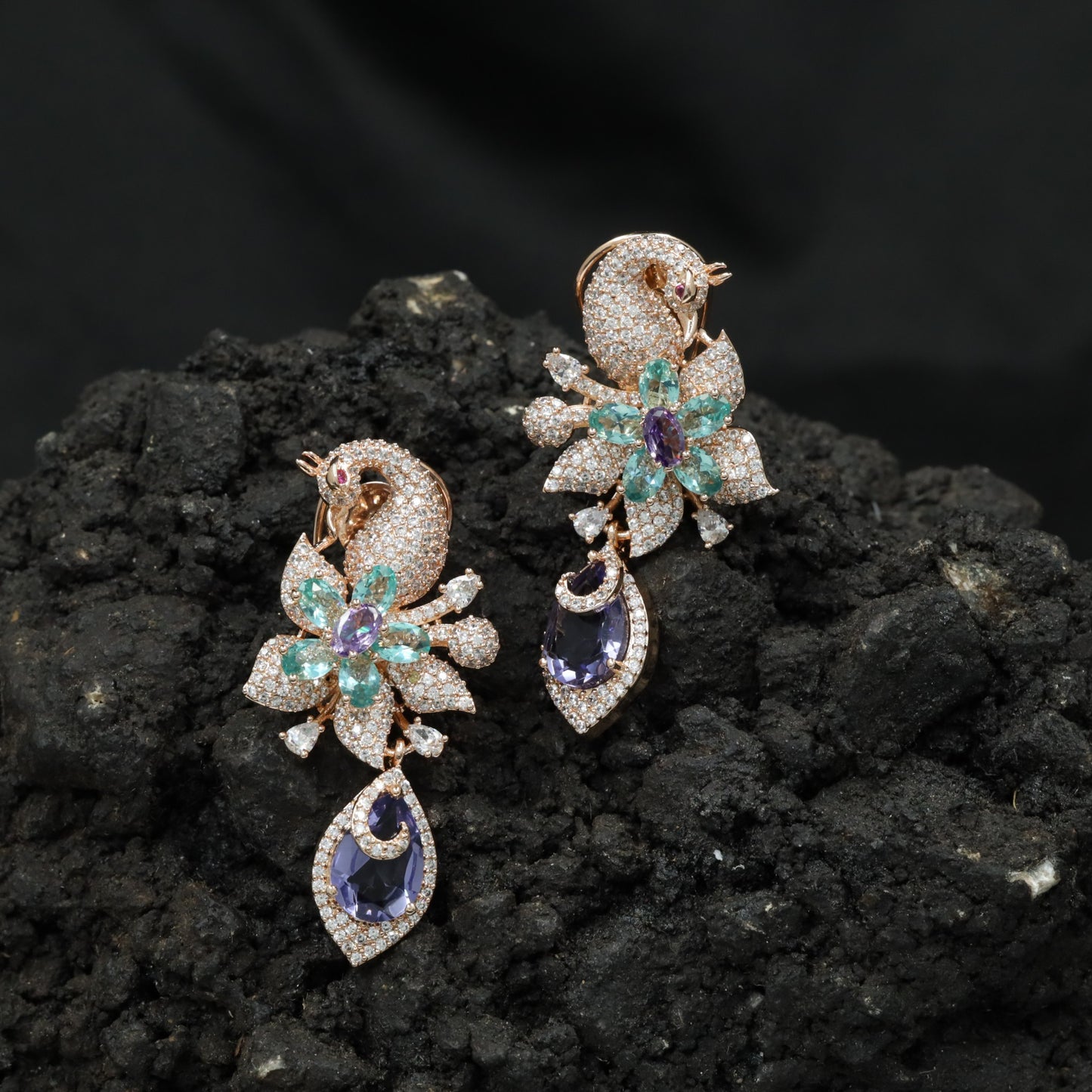 Swan Inspired Hanging Earrings with Blossom Detailing
