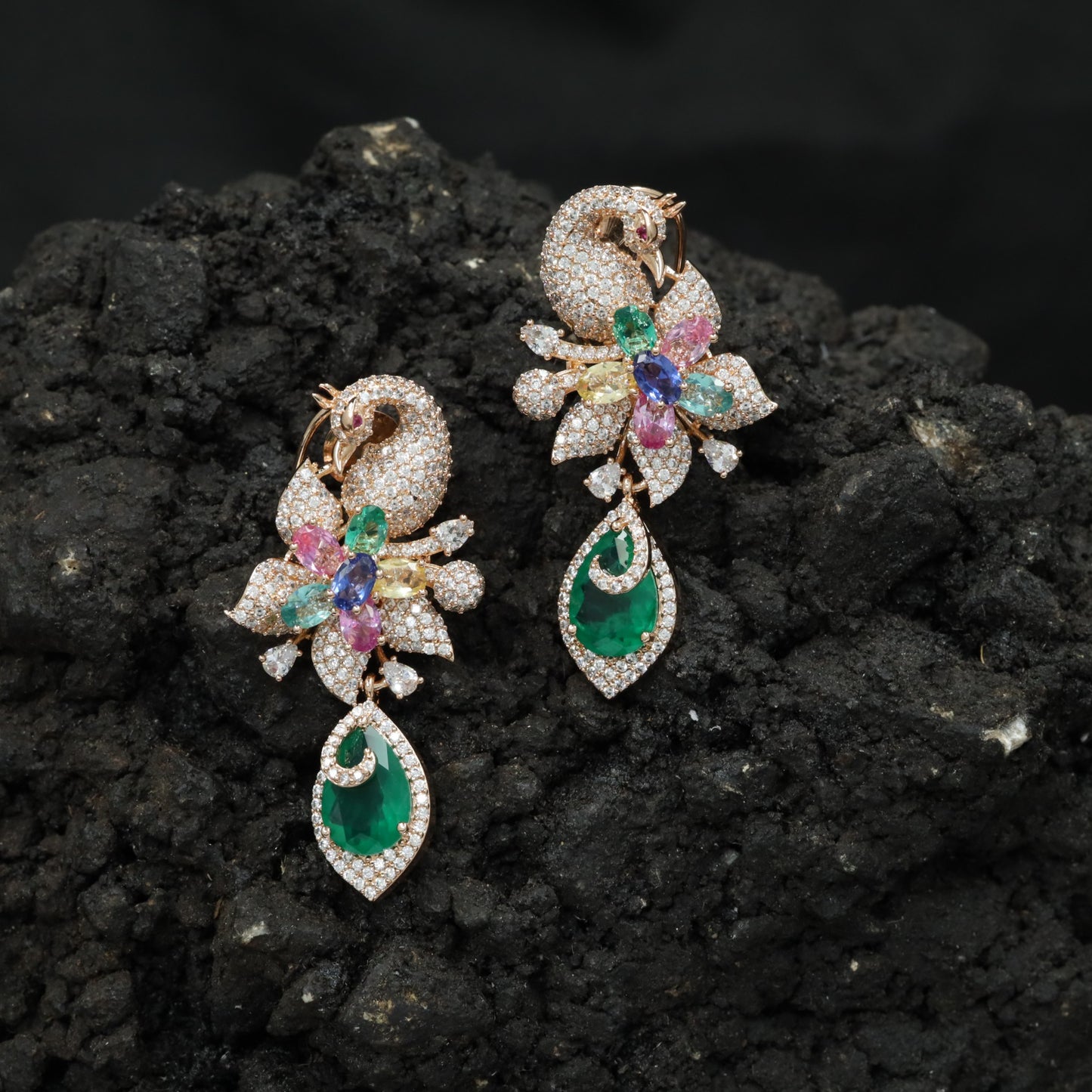 Swan Inspired Hanging Earrings with Blossom Detailing