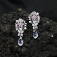 Floral Spray Rhodium Hanging Earrings with Pear Drop Accent