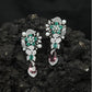 Floral Spray Rhodium Hanging Earrings with Pear Drop Accent