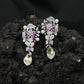 Floral Spray Rhodium Hanging Earrings with Pear Drop Accent
