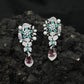 Floral Spray Rhodium Hanging Earrings with Pear Drop Accent