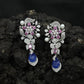 Floral Spray Rhodium Hanging Earrings with Pear Drop Accent
