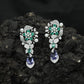 Floral Spray Rhodium Hanging Earrings with Pear Drop Accent