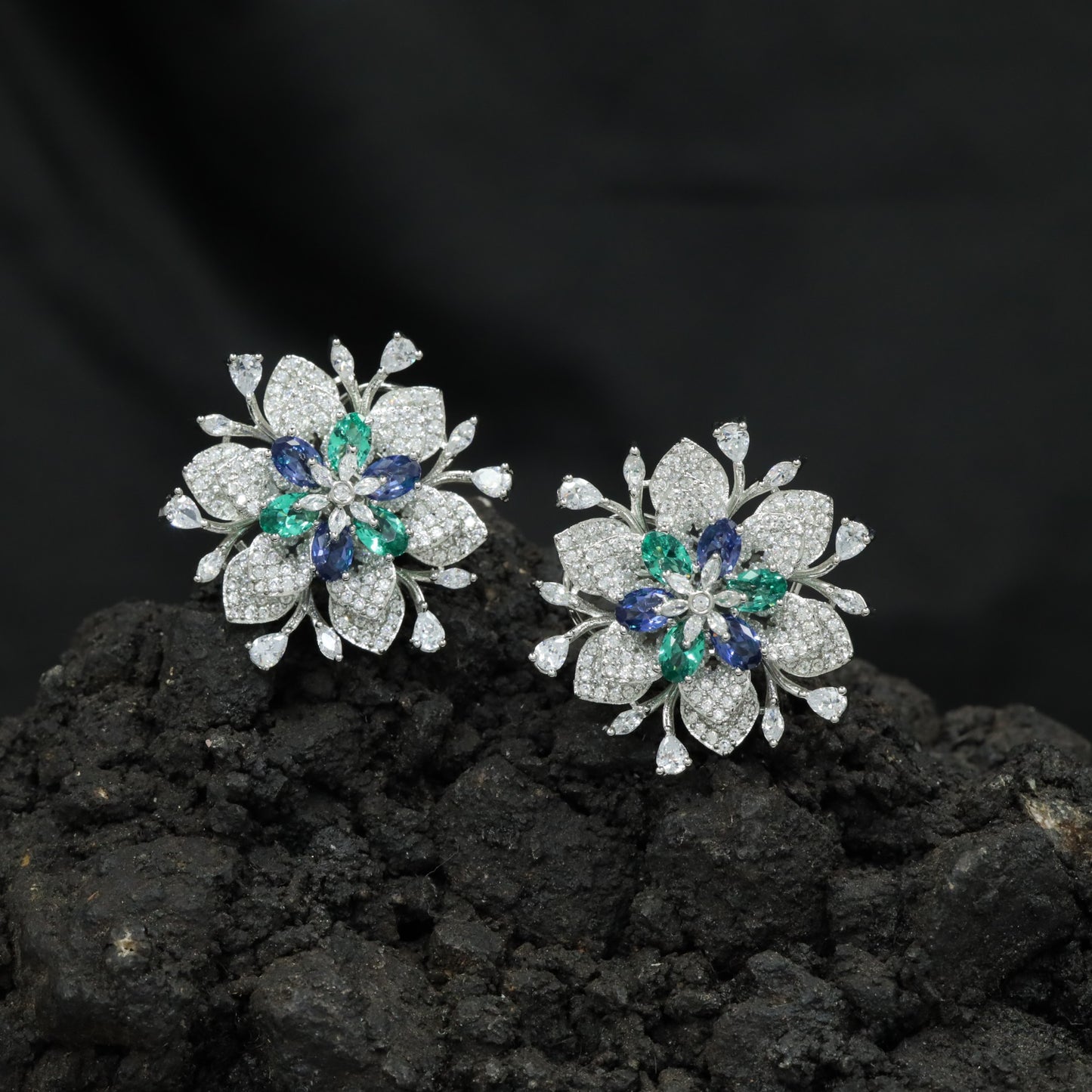 Decorative Floral Stud Earrings with Symmetrical Blossom Layout