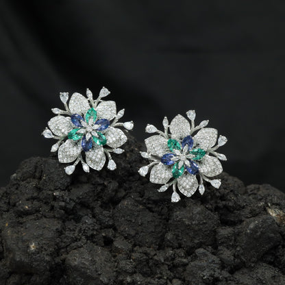 Decorative Floral Stud Earrings with Symmetrical Blossom Layout