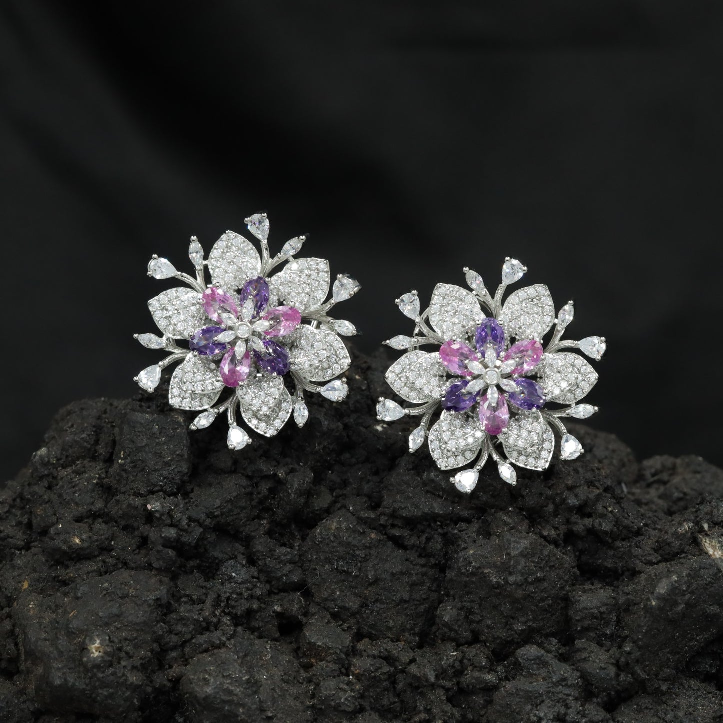 Decorative Floral Stud Earrings with Symmetrical Blossom Layout