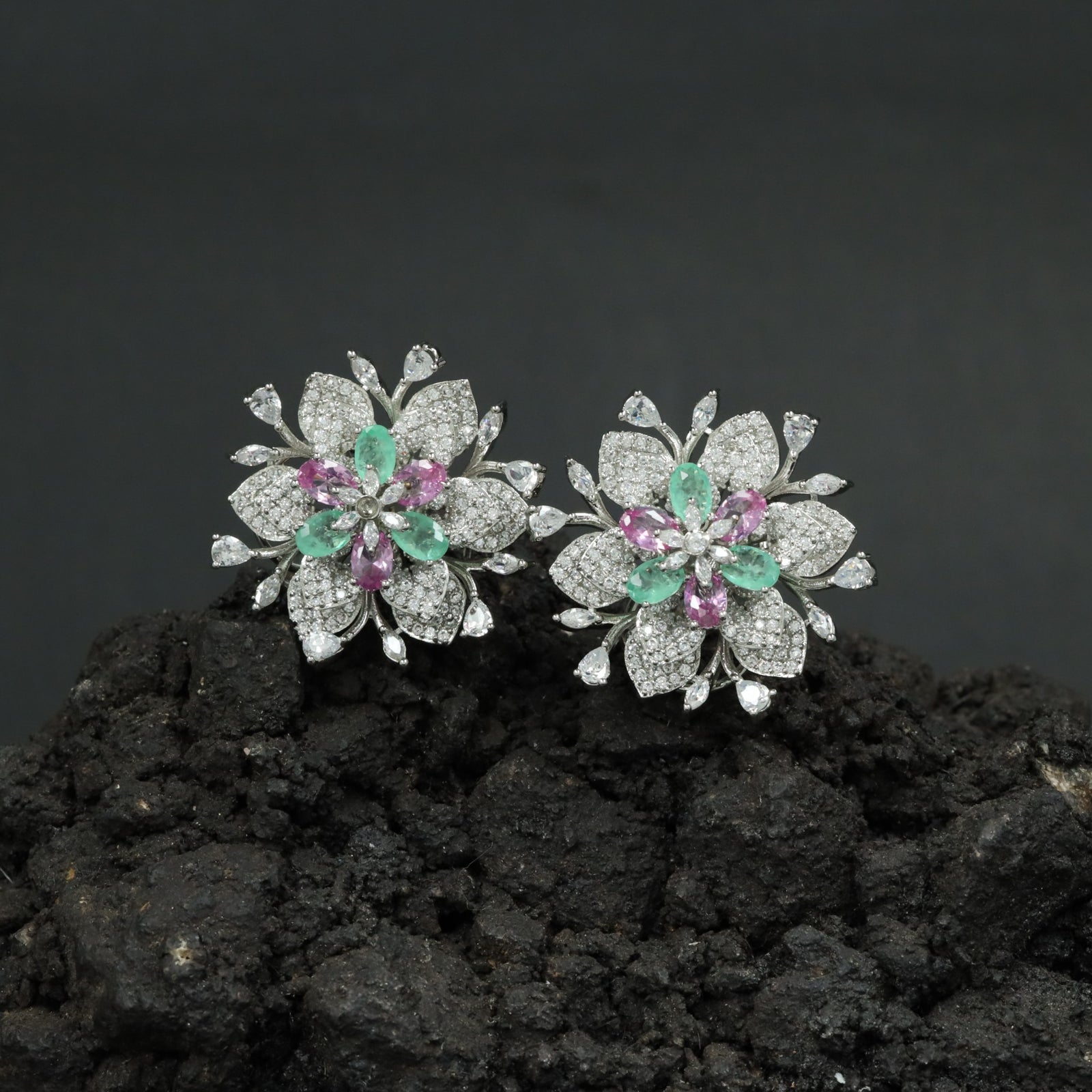 Decorative Floral Stud Earrings with Symmetrical Blossom Layout