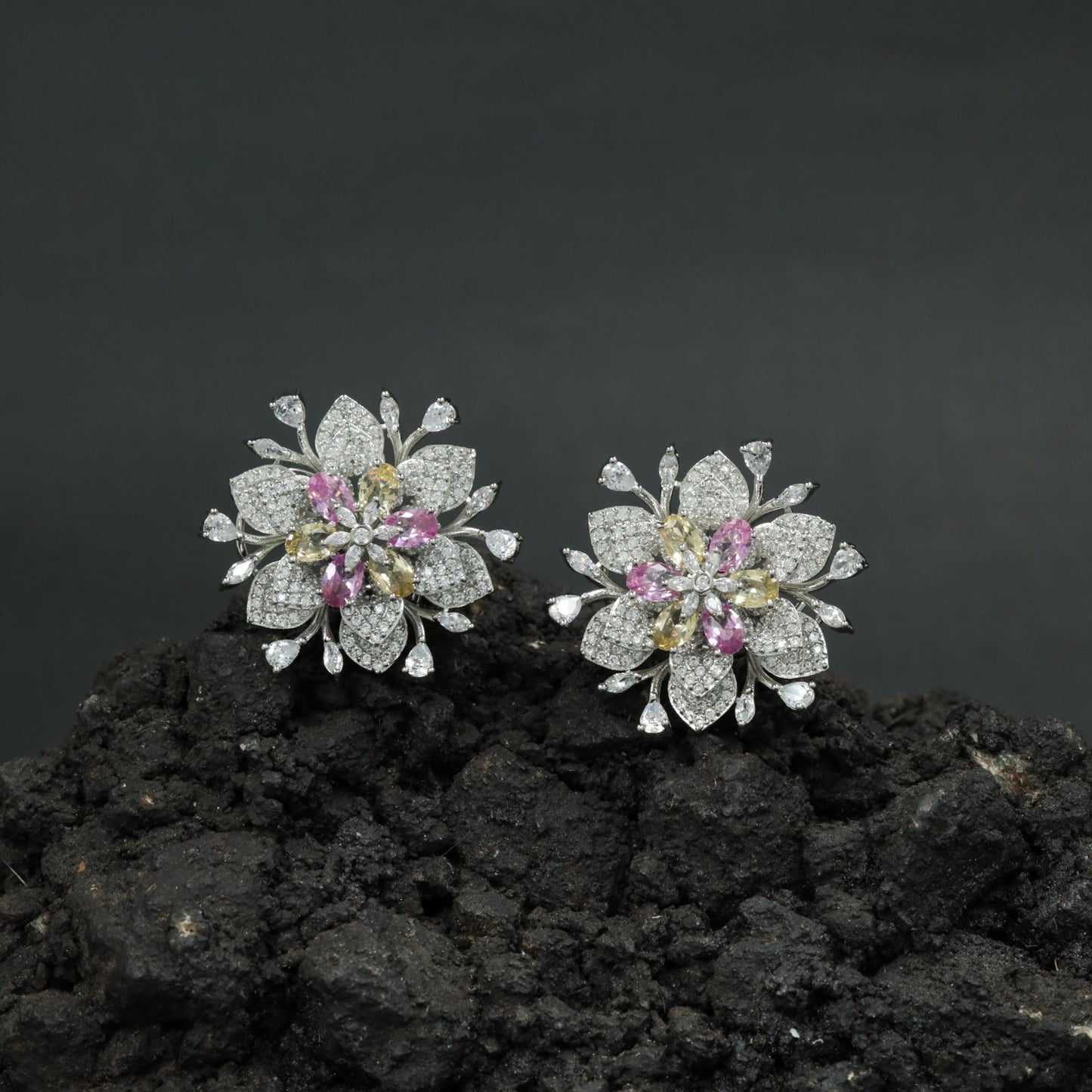 Decorative Floral Stud Earrings with Symmetrical Blossom Layout