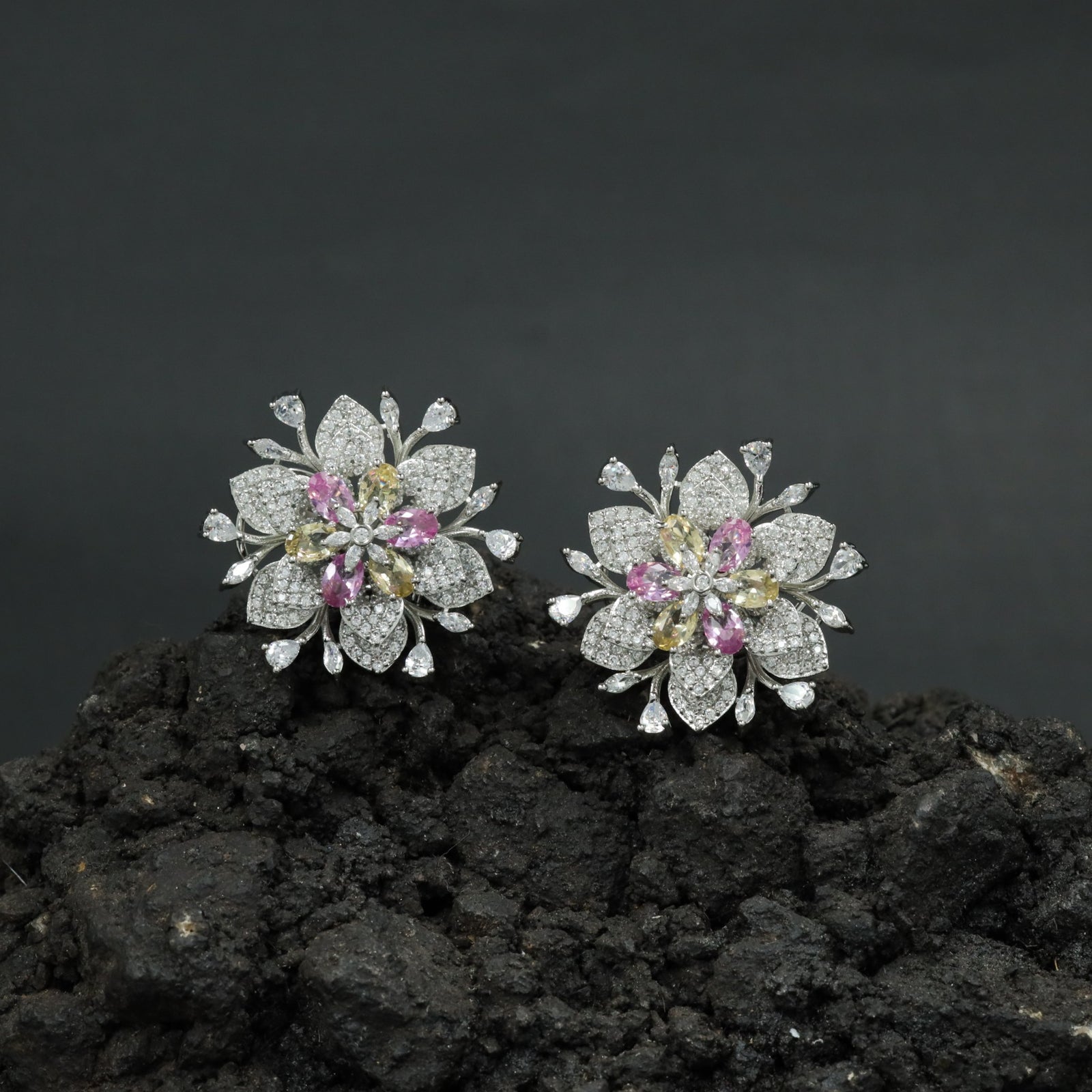 Decorative Floral Stud Earrings with Symmetrical Blossom Layout