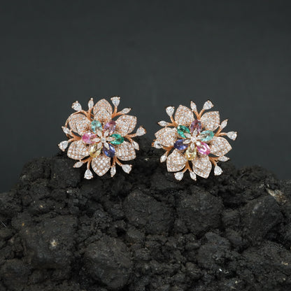 Decorative Floral Stud Earrings with Symmetrical Blossom Layout