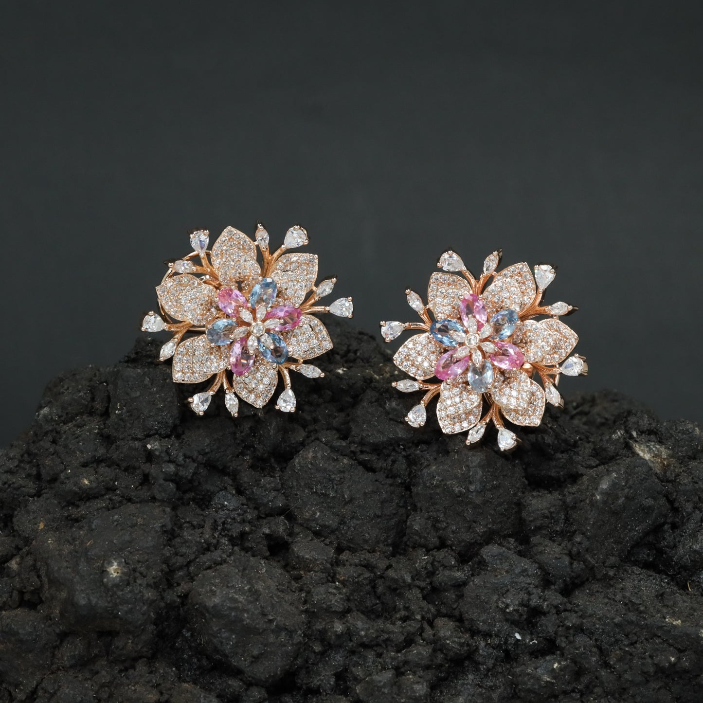 Decorative Floral Stud Earrings with Symmetrical Blossom Layout