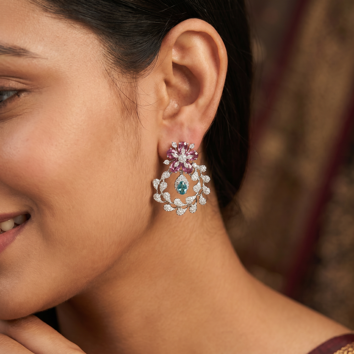 Garland Inspired Stud Earrings with Blossom Detailing