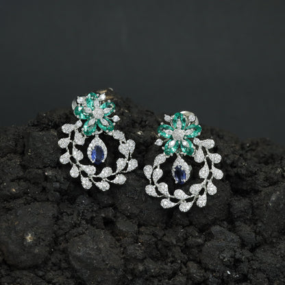 Premium Exclusive Rhodium Stud Crafted with a Detailed Flower and Botanical Frame