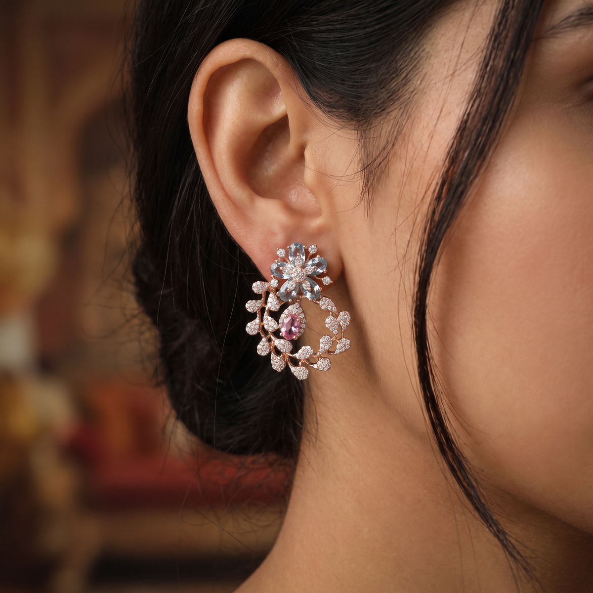 Garland Inspired Stud Earrings with Blossom Detailing