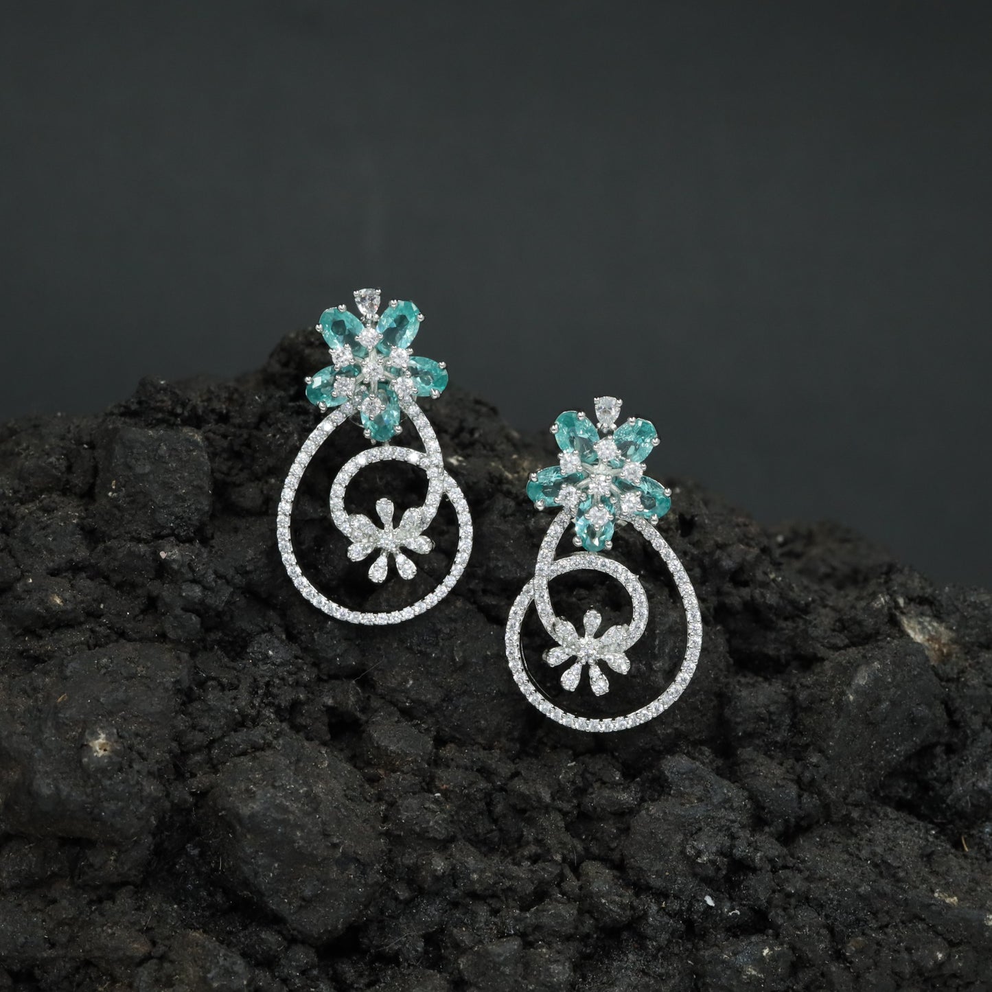 Decorative Hoop Stud Earrings with Blossom Center Accent