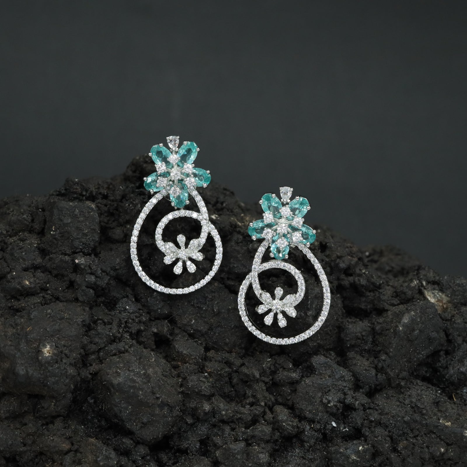 Decorative Hoop Stud Earrings with Blossom Center Accent