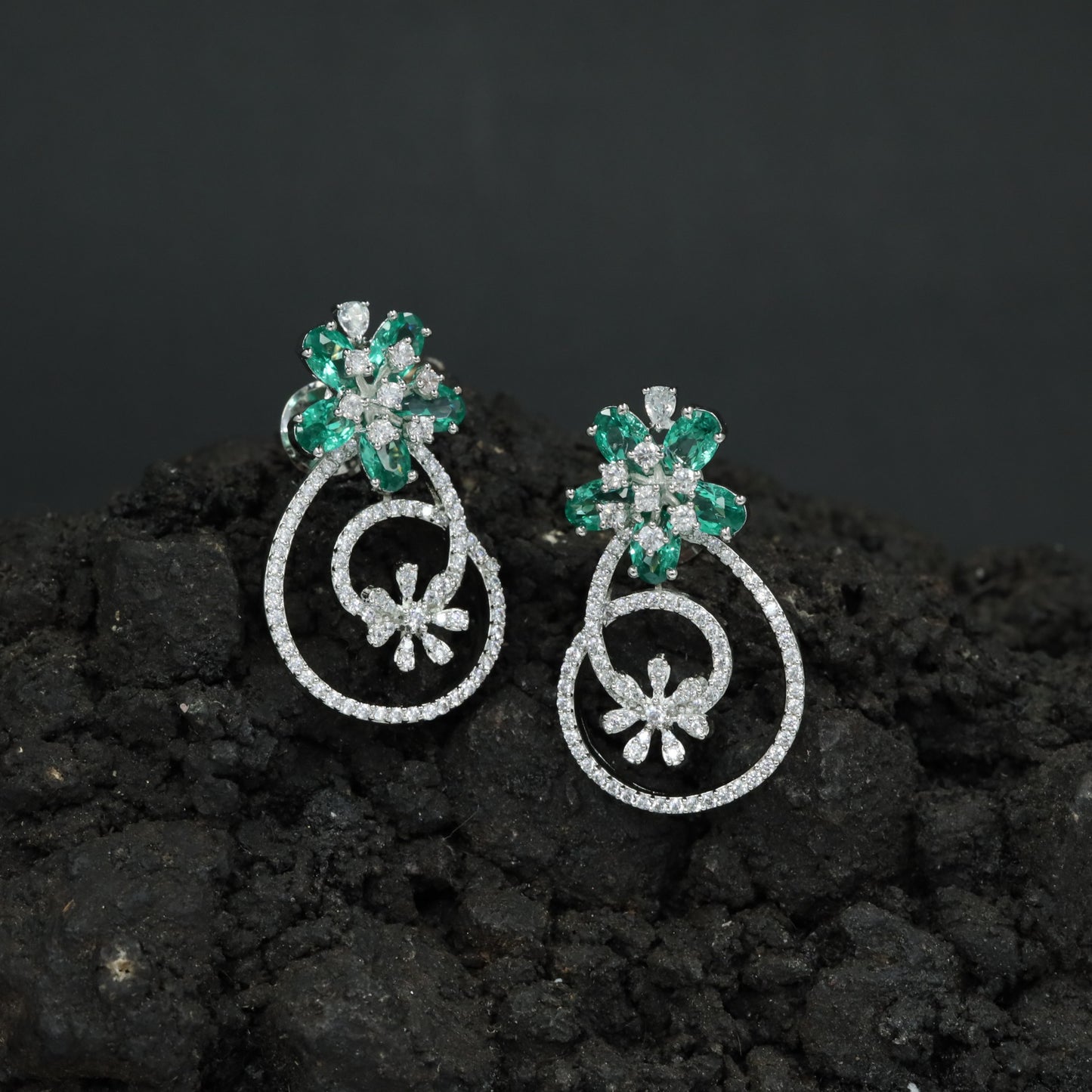Decorative Hoop Stud Earrings with Blossom Center Accent