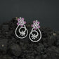 Decorative Hoop Stud Earrings with Blossom Center Accent