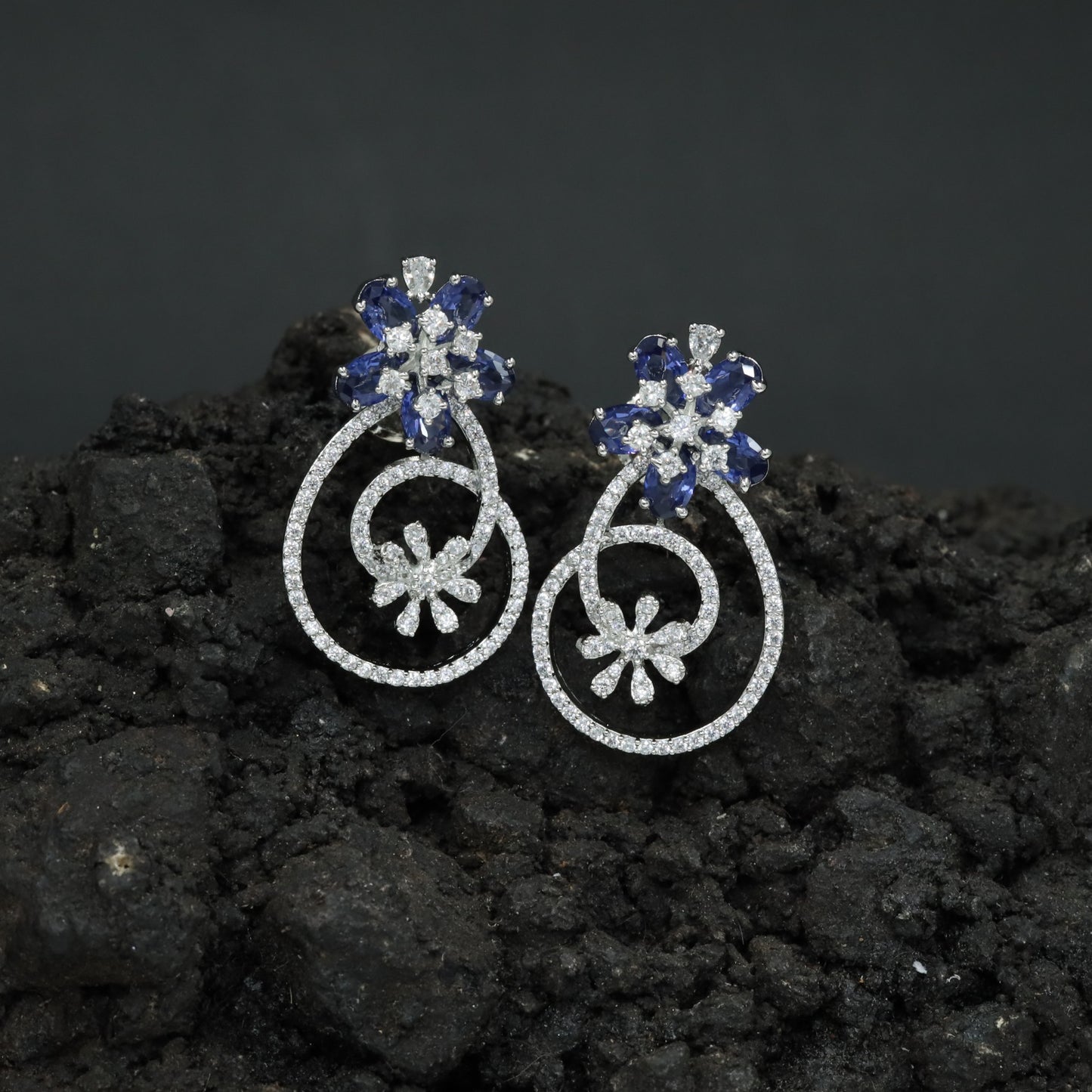 Decorative Hoop Stud Earrings with Blossom Center Accent