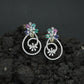 Decorative Hoop Stud Earrings with Blossom Center Accent