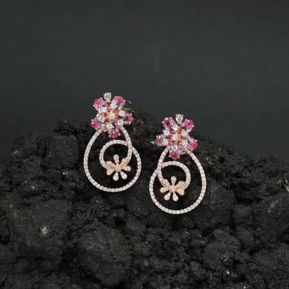 Decorative Hoop Stud Earrings with Blossom Center Accent