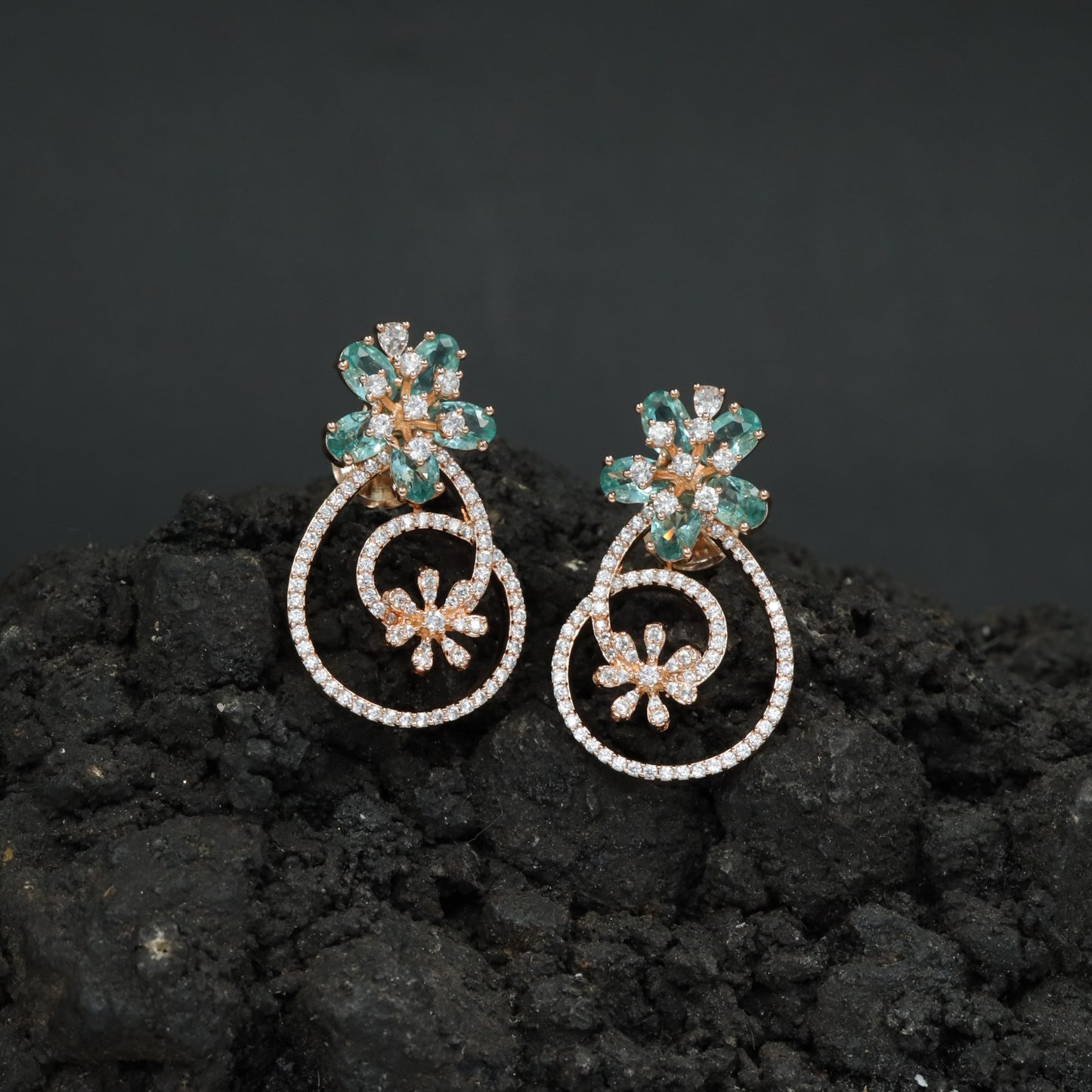 Decorative Hoop Stud Earrings with Blossom Center Accent