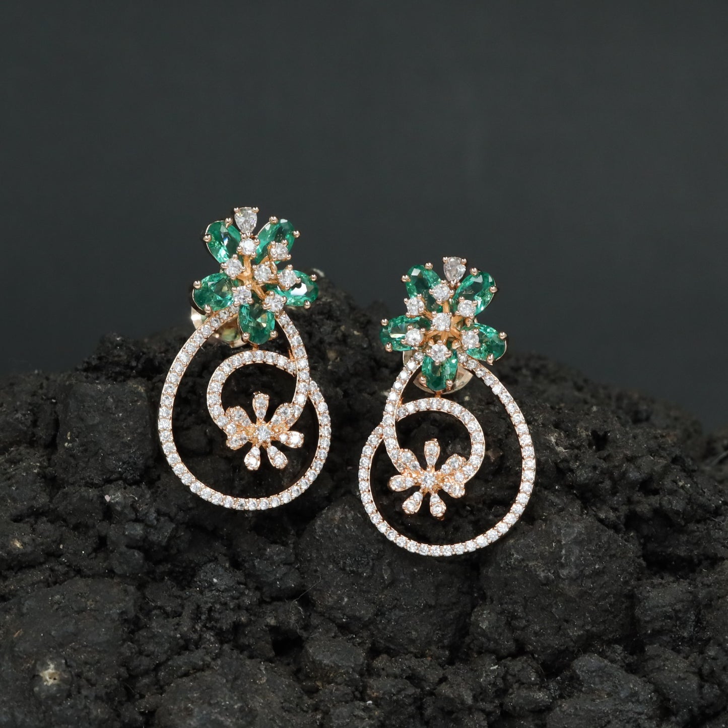 Decorative Hoop Stud Earrings with Blossom Center Accent