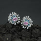 Round Floral Stud Earrings with Layered Botanical Pattern