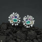 Round Floral Stud Earrings with Layered Botanical Pattern