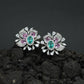 Round Floral Stud Earrings with Layered Botanical Pattern