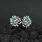 Round Floral Stud Earrings with Layered Botanical Pattern