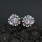 Round Floral Stud Earrings with Layered Botanical Pattern