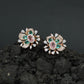Round Floral Stud Earrings with Layered Botanical Pattern