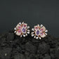 Round Floral Stud Earrings with Layered Botanical Pattern
