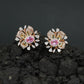 Round Floral Stud Earrings with Layered Botanical Pattern