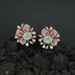 Round Floral Stud Earrings with Layered Botanical Pattern