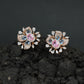 Round Floral Stud Earrings with Layered Botanical Pattern