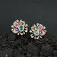 Round Floral Stud Earrings with Layered Botanical Pattern