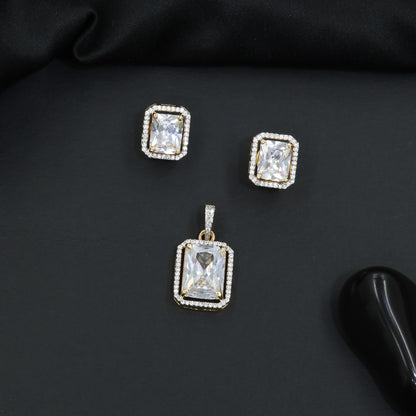 Rectangular pendant set with framed centerpiece design