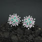 Floral Exclusive Rhodium Stud with Rounded Petal Settings and Radiating Leaf Accents