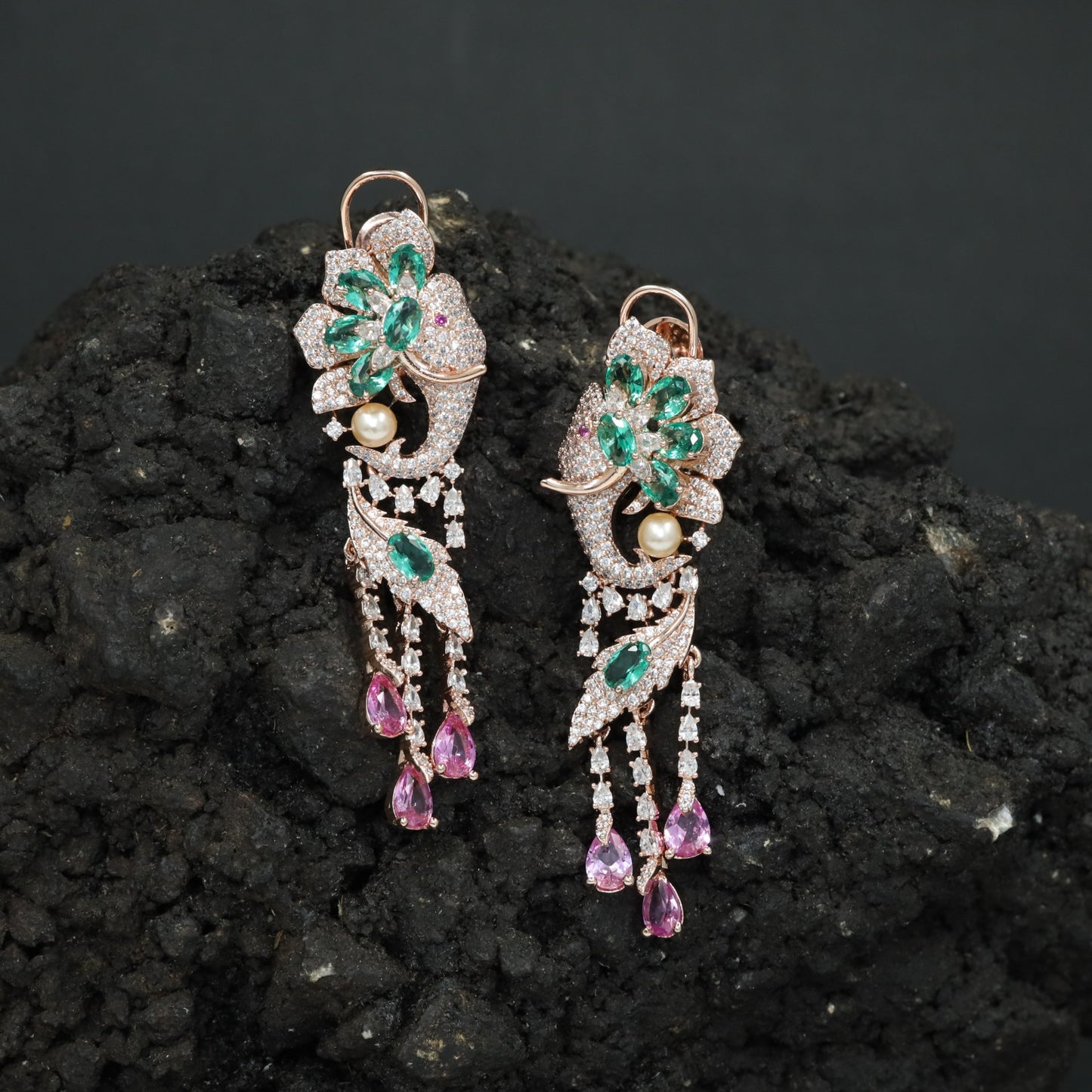 Statement Elephant Silhouette Hanging Earrings with Dangling Drops